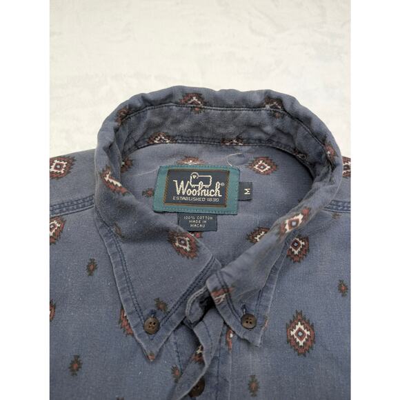 Woolrich Vintage Mens Short Sleeve Button Down Shirt -  Medium Diamond Pattern - Picture 4 of 5